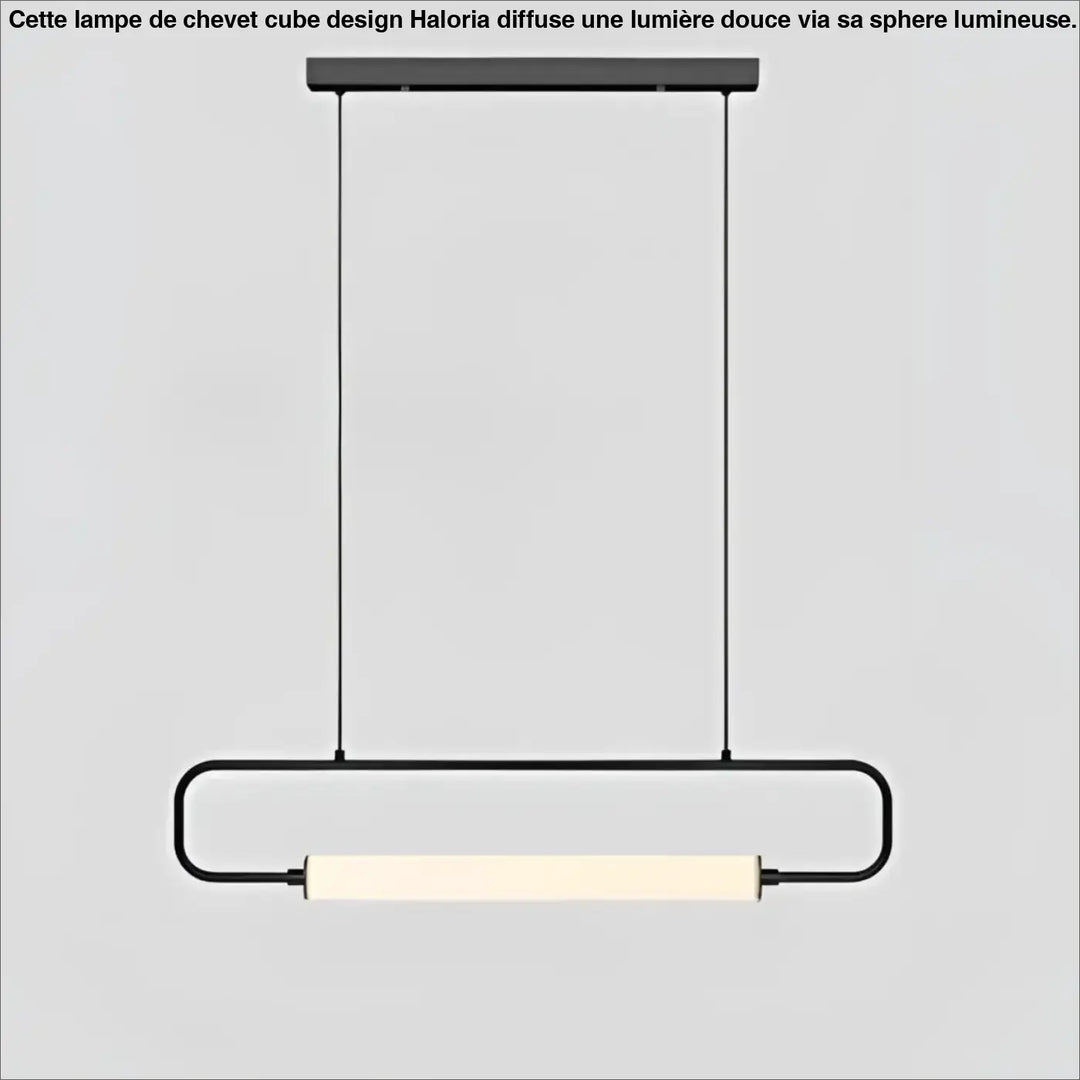 Suspension luminaire recto en métal noir moderne avec cadre rectangulaire élégant et panneau en verre cylindrique éclairé