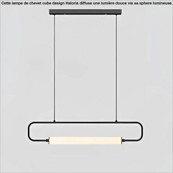 Suspension luminaire recto en métal noir moderne avec cadre rectangulaire élégant et panneau en verre cylindrique éclairé