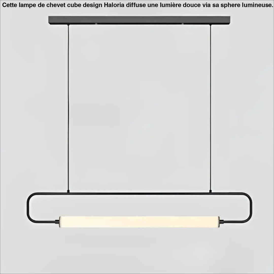 Suspension luminaire recto en métal noir moderne avec cadre rectangulaire et abat-jour en verre cylindrique lumineux