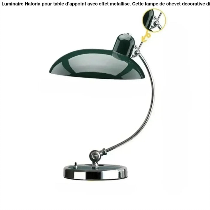 Lampe de table arcane avec bras articulé vert foncé en émail et base chrome parfait pour table moderne