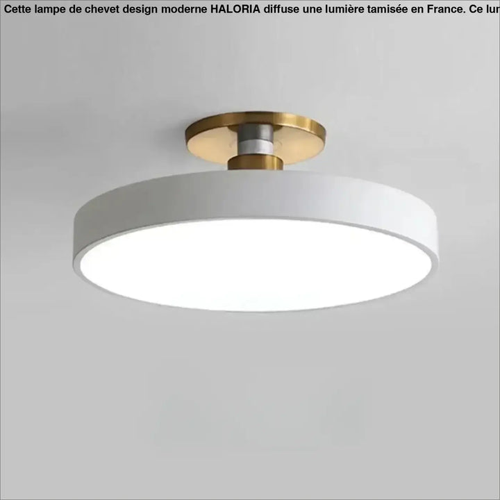 Modern ceiling light luminaire plafonnier bisco with white lumière blanche and brass-finished mounting base