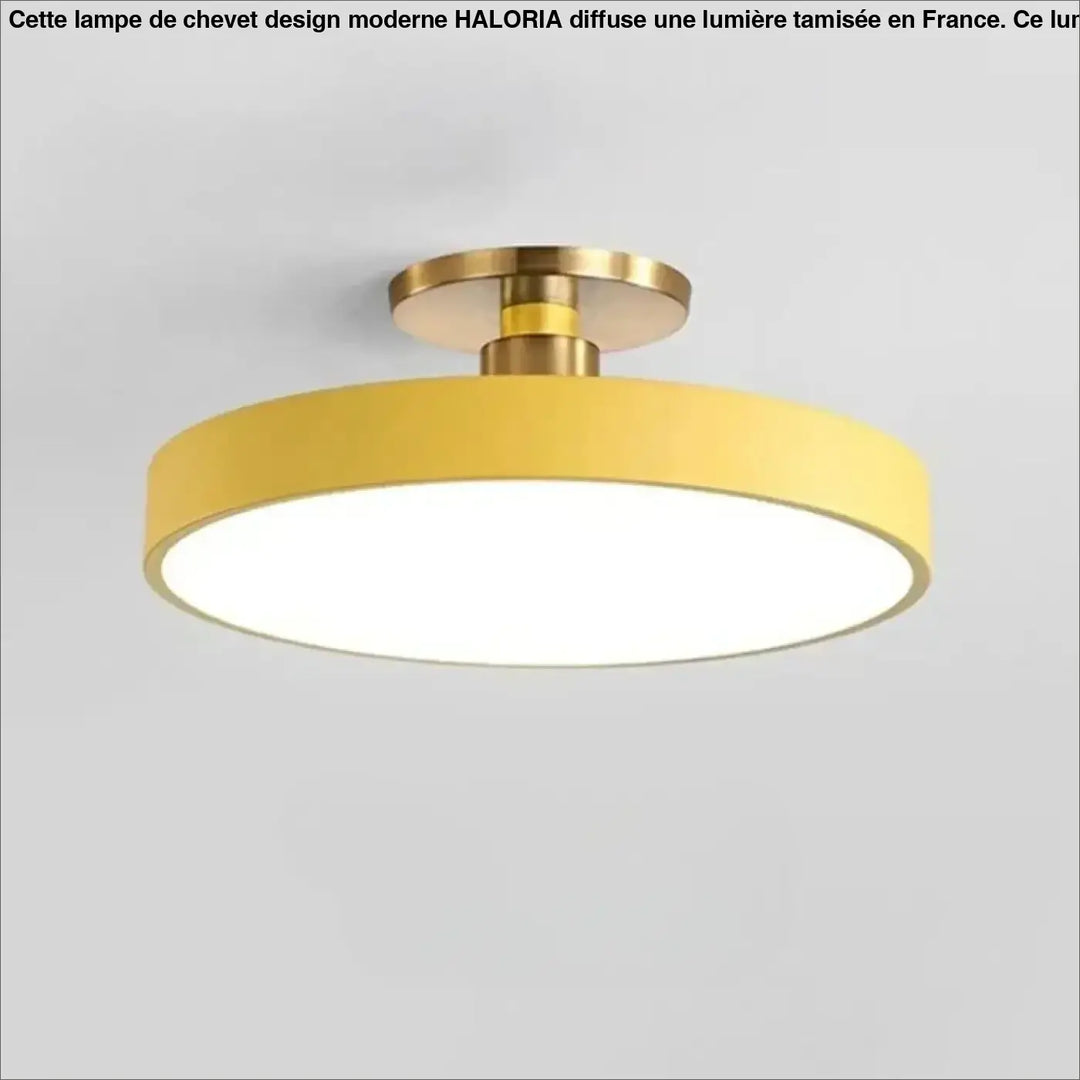 Luminaire plafonnier bisco en forme circulaire jaune avec base en laiton finition pour lumière blanche plafond