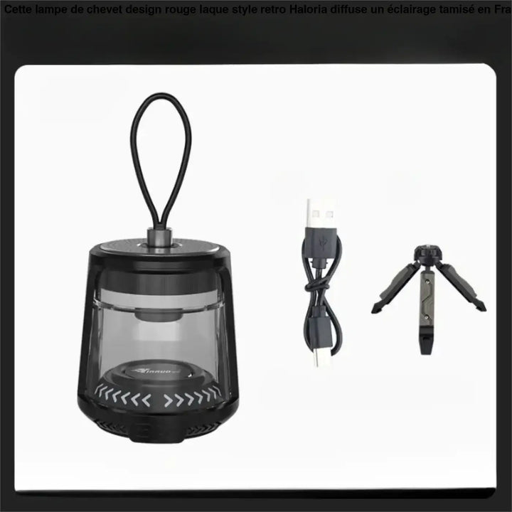 Lampe luminaire extérieur vagoplein design moderne avec lanterne led portable noire et panneau avant transparent