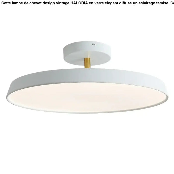 Luminaire plafonnier fisaka design scandinave rond blanc avec tige centrale dorée moderne