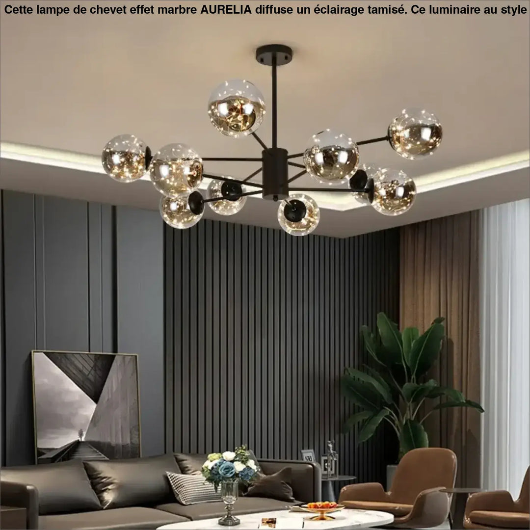 Suspension luminaire andrel avec lustre offre moderne en métal noir et globes en verre pour salle à manger design moderne