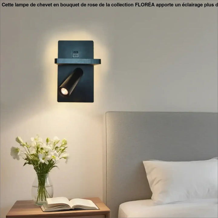 Applique murale moderne noire avec spot ajustable et design rectangulaire slim pour lecture murale sanil