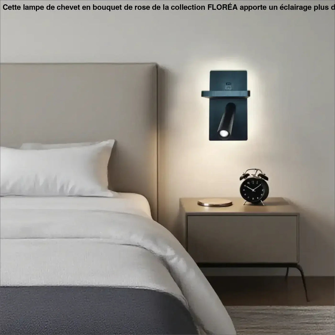 Applique murale moderne noire avec design rectangulaire élégant et spot ajustable pour lecture murale sanil