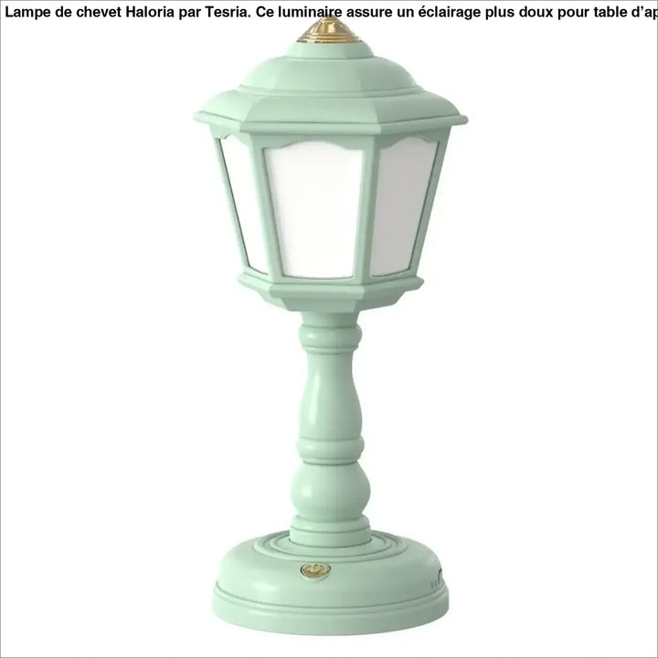 Lampe de chevet mims mint vert vintage avec finial et base dorés pour un chevet décorative vintage élégant
