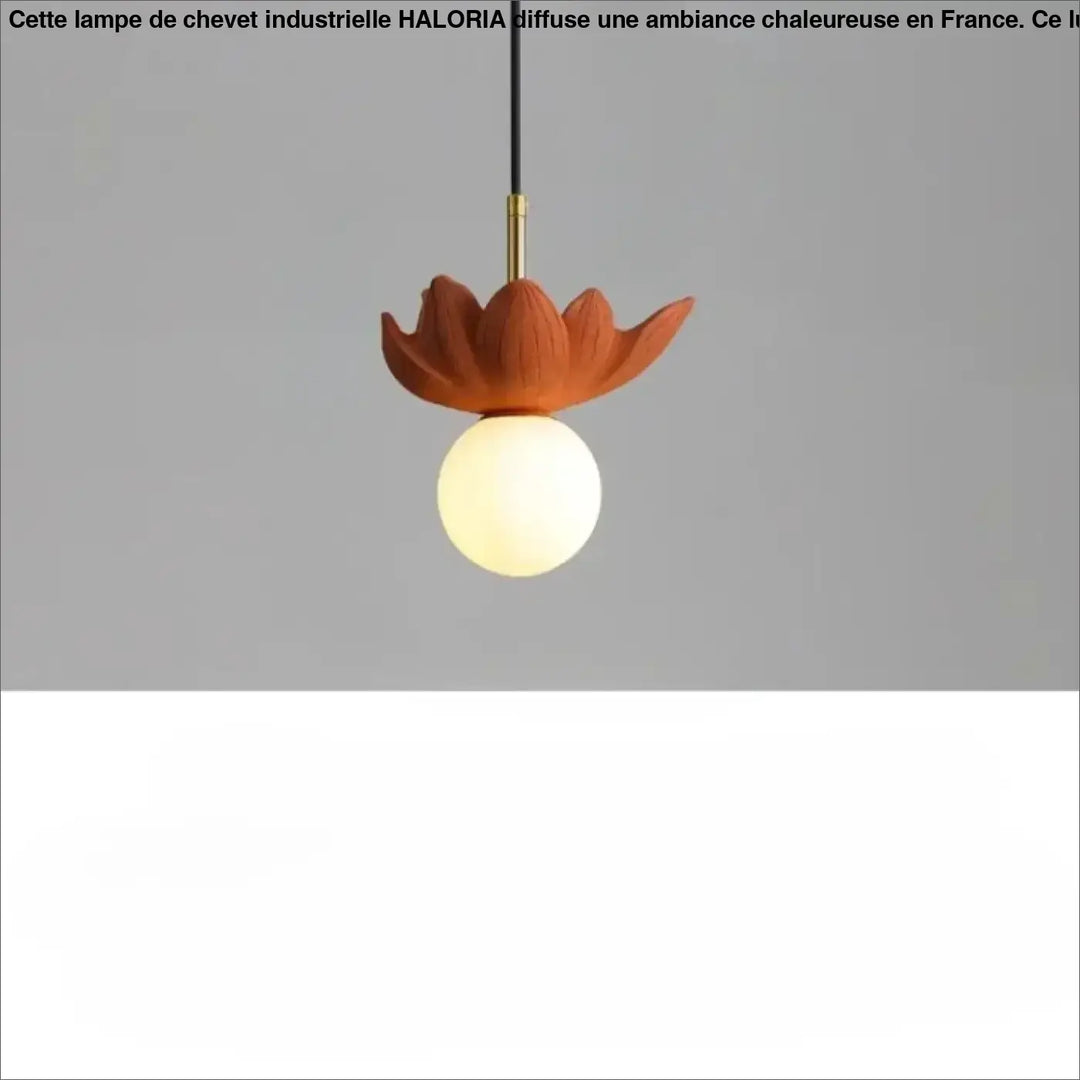 Suspension luminaire kalyx en céramique terracotta en forme de lotus avec globe en verre dépoli blanc