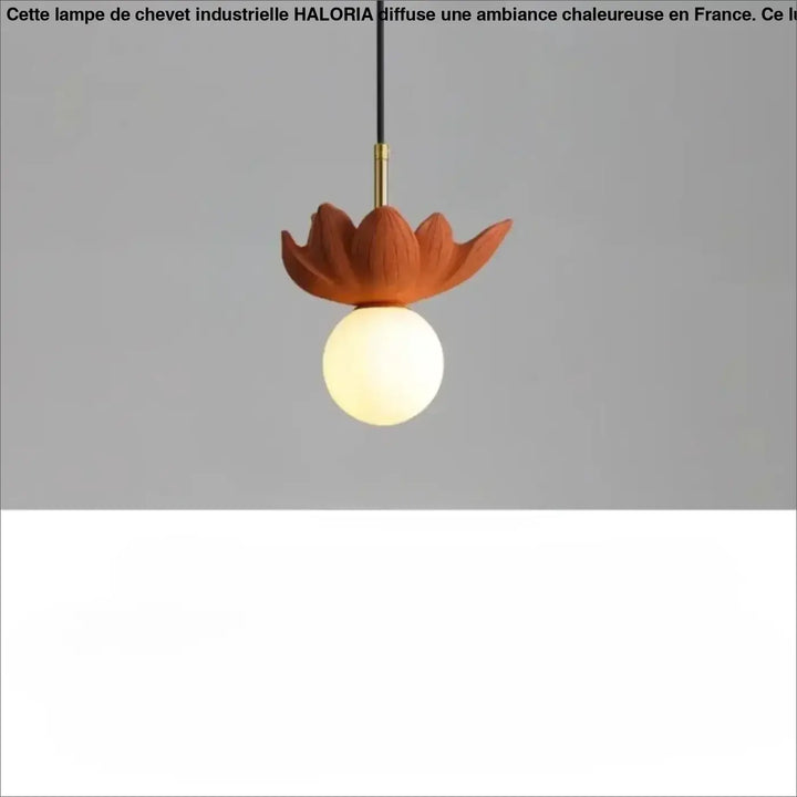 Suspension luminaire kalyx en céramique terracotta en forme de lotus avec globe en verre dépoli blanc