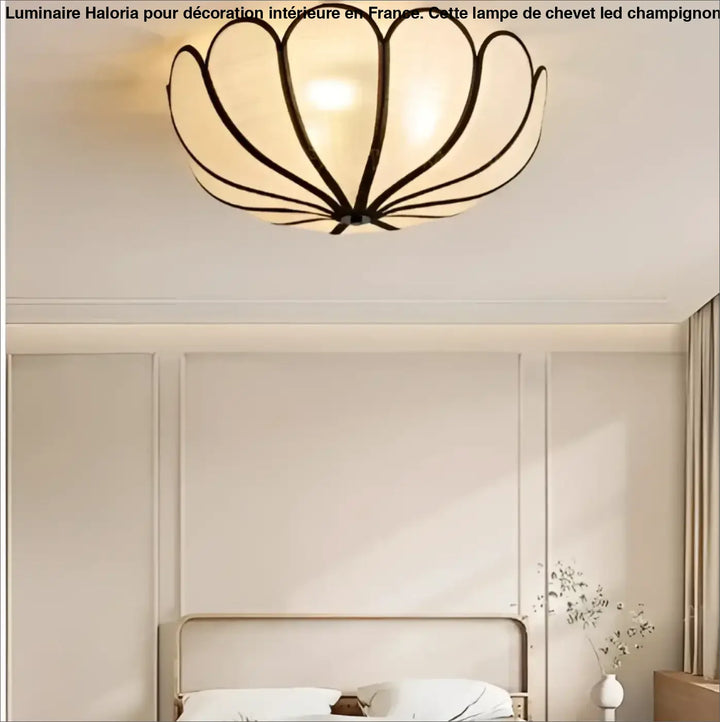 Plafonnier en métal noir citra avec design en forme de pétales diffusant une lumière chaude idéal pour salle à manger wabi sabi besoin d’ouvrir