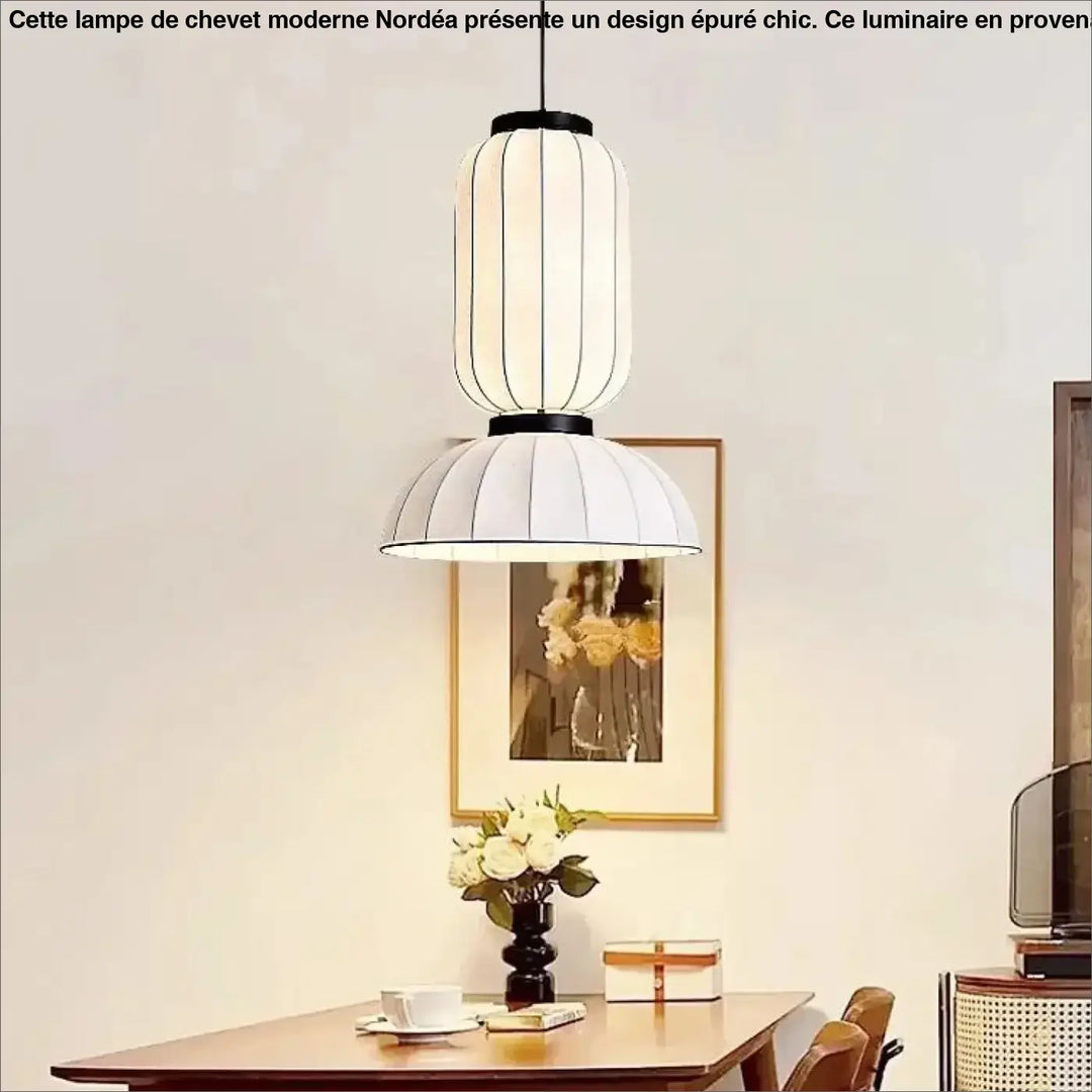 Suspension luminaire dualis blanche avec design côtelé vertical et accents métal noir en formes superposées élégantes