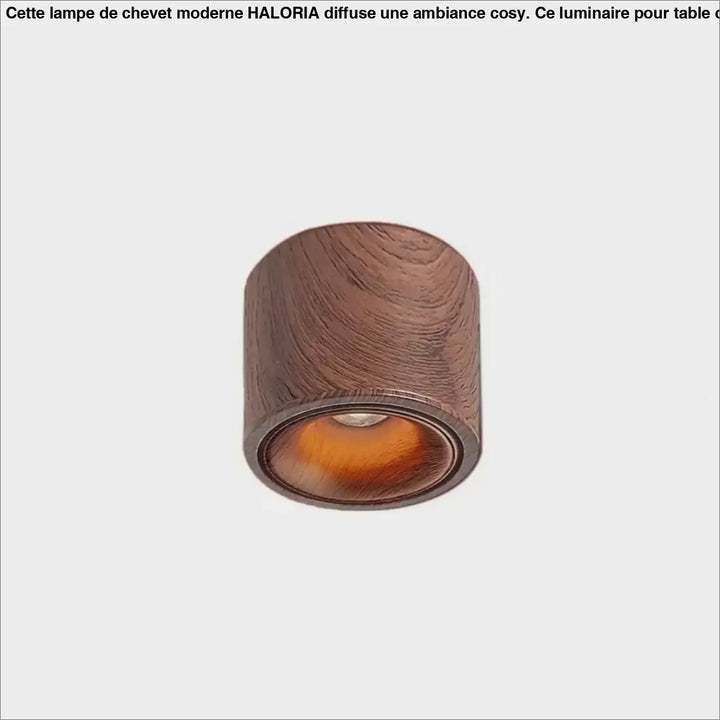 Luminaire plafonnier kryo en cuivre avec texture bois grainé émet un flux lumineux chaud réglable d’un variateur