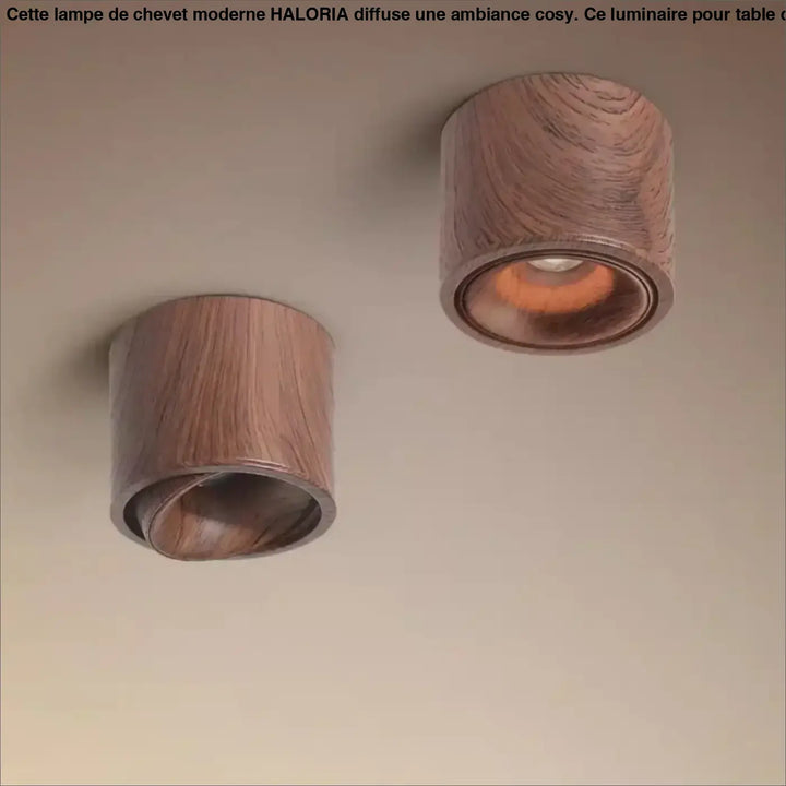 Luminaire plafonnier kryo deux spots cylindriques en bois naturel avec flux lumineux réglable d’un variateur