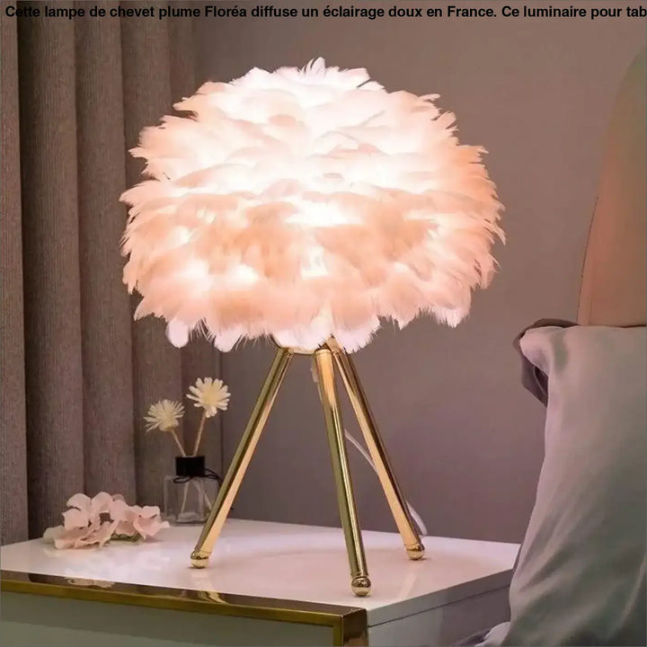 Lampe de Chevet Plume De Couleur Blanche Rose Grise ou Bleu