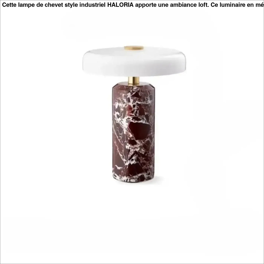 Lampe de table marbelia avec base en marbre bordeaux veiné blanc et partie supérieure en céramique blanche brillante