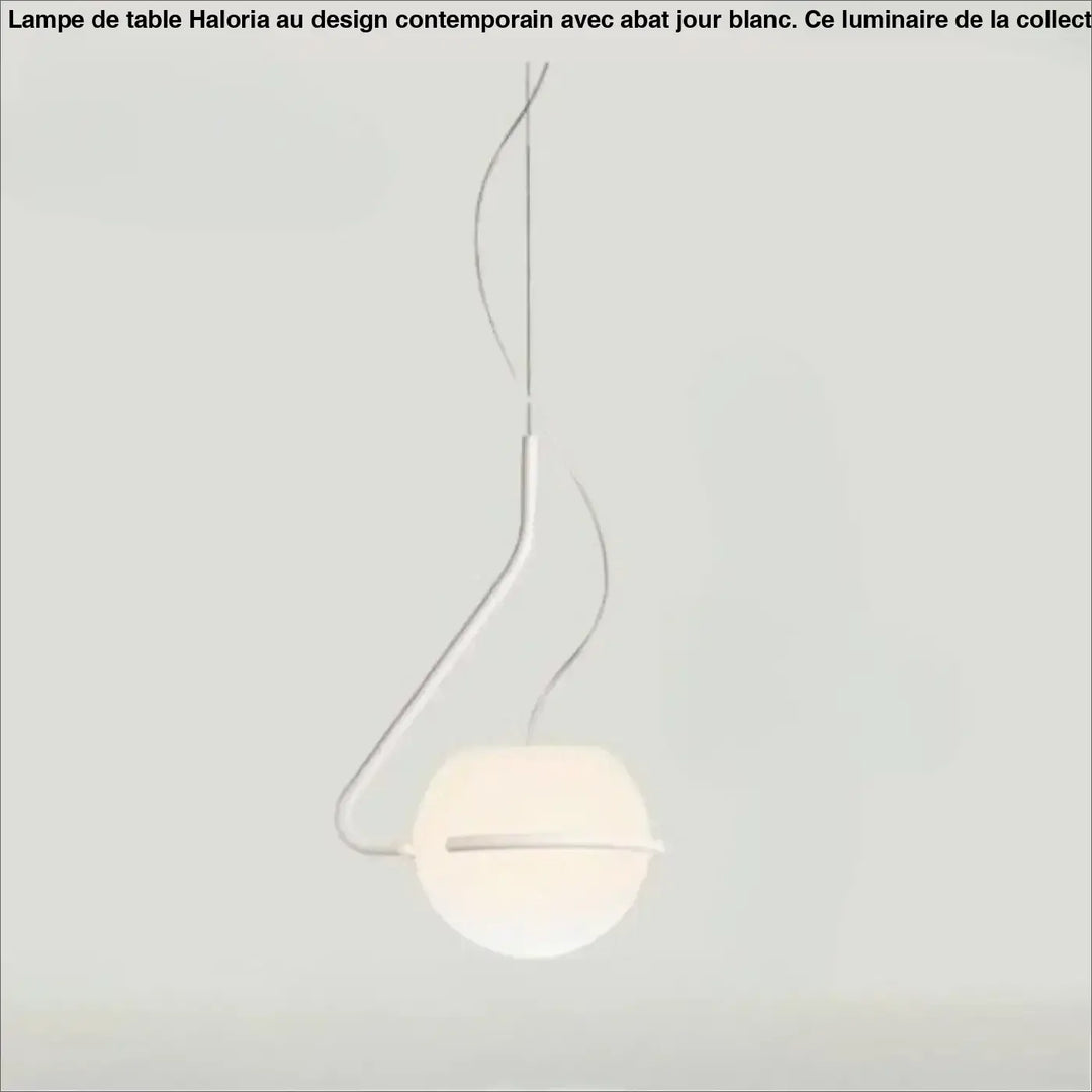 Suspension luminaire asim avec globe opalin sphérique et bras asymétrique en métal courbé minimaliste blanc