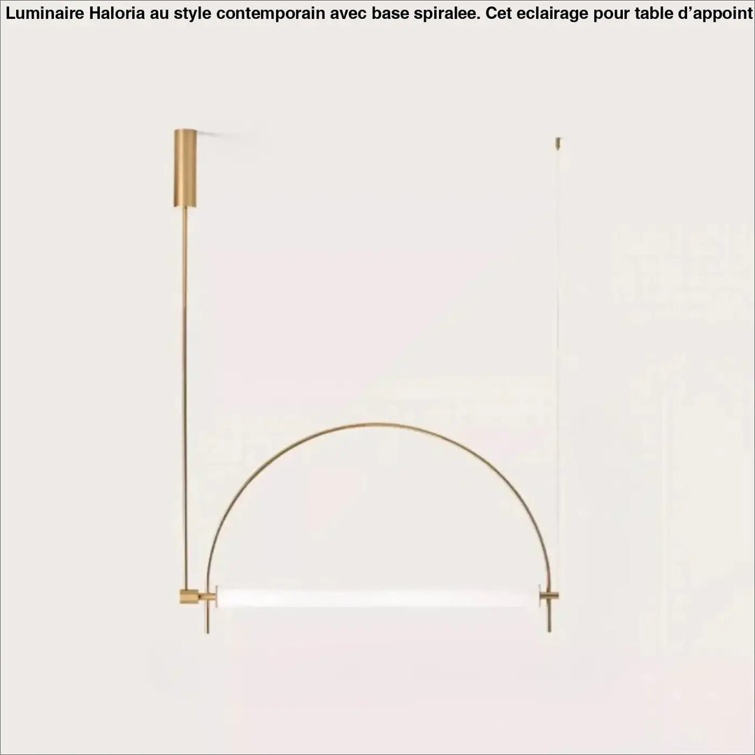 Suspension luminaire arcior en métal doré minimaliste avec bras courbé et barre lumineuse blanche translucide