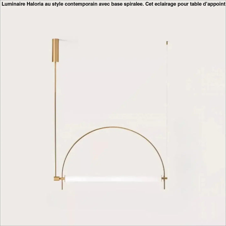 Suspension luminaire arcico minimaliste en ton or avec bras incurvé et barre lumineuse blanche translucide