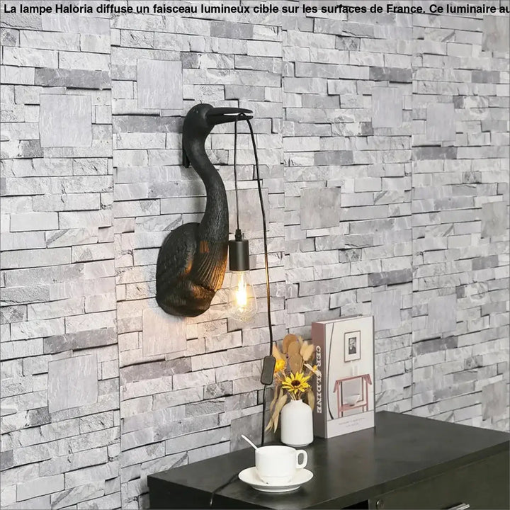 Applique murale noire en fer forgé en forme d’oie avec ampoule suspendue edison pour une touche artistique élégante
