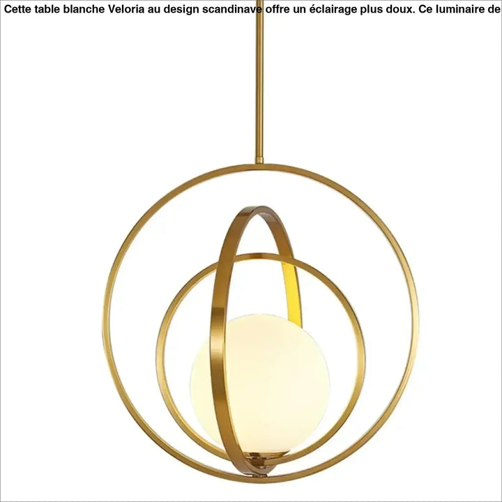 Suspension luminaire élégante en métal doré avec anneaux concentriques et globe en verre dépoli lumensia