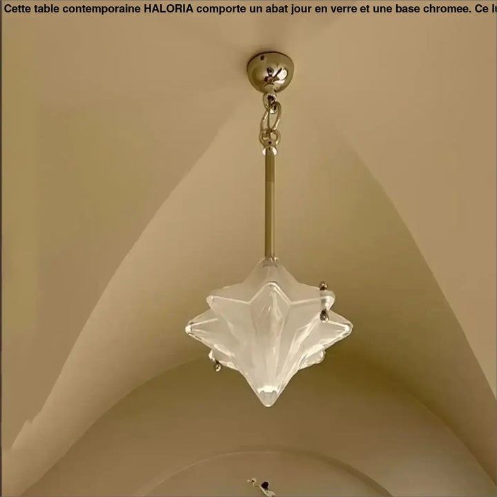 Suspension luminaire vinty en verre transparent étoilé avec chaîne et fixation au plafond finition laiton pour éclairage doux
