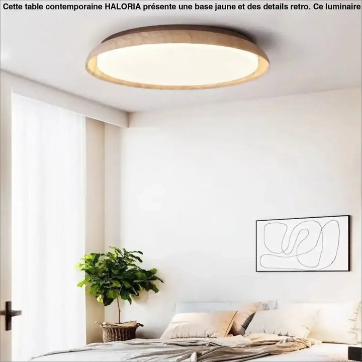 Luminaire plafonnier koru avec cadre en bois chaleureux et source de lumière diffuse blanche pour plafond