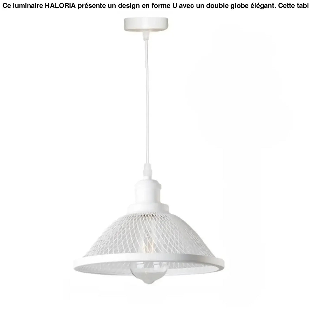 Suspension luminaire meshka en métal blanc avec abat-jour en maille et ampoule apparente