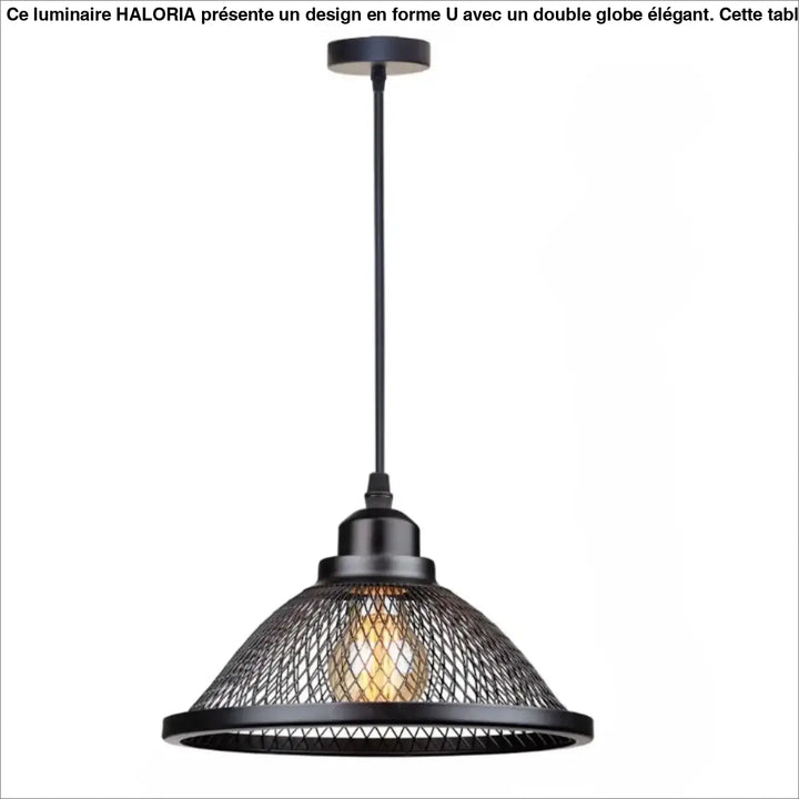 Suspension luminaire meshka en métal noir avec cage en treillis et ampoule apparente design industriel