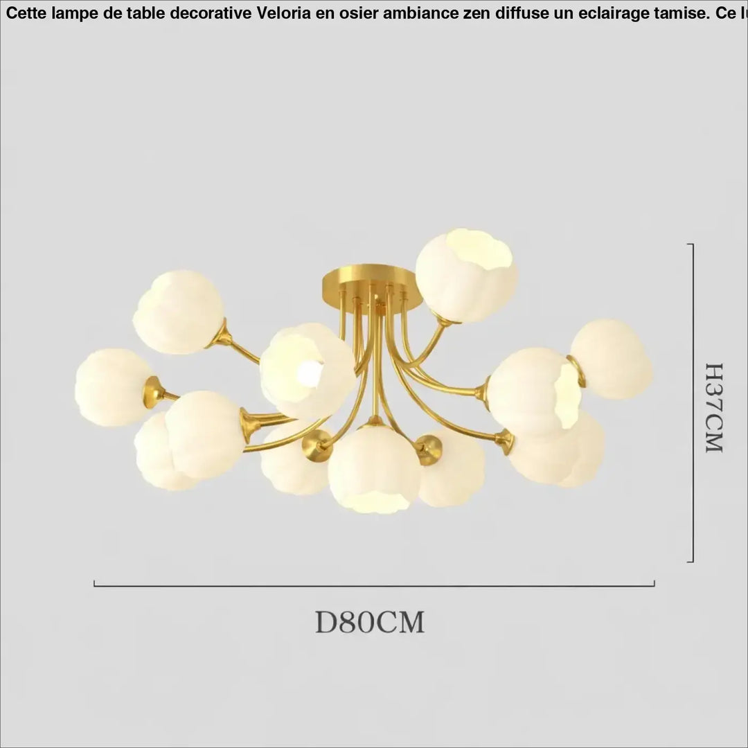 Suspension luminaire luxueuse floria en métal doré avec plusieurs globes en verre dépoli en design ramifié