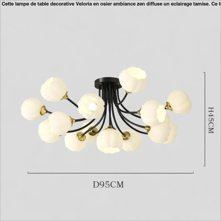 Suspension luminaire floria noir et or avec abat-jours en verre ivoire en forme de fleur pour un luminaire luxueuse