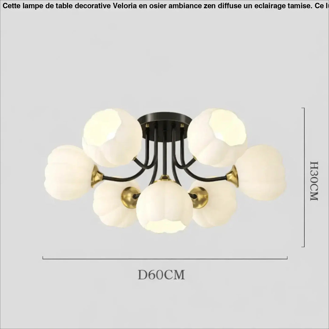Suspension luminaire floria noir et laiton avec six abat-jours en verre blanc givré en forme de fleur luminaire luxueuse