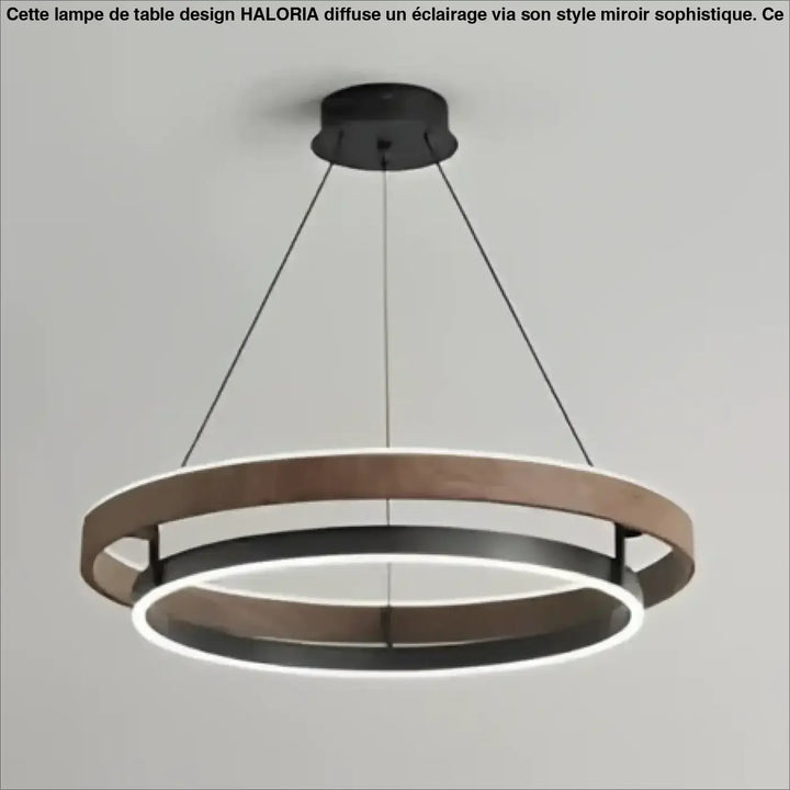 Luminaire plafonnier kaena suspension luminaire double anneau lumineux noir et bois ton minimaliste moderne