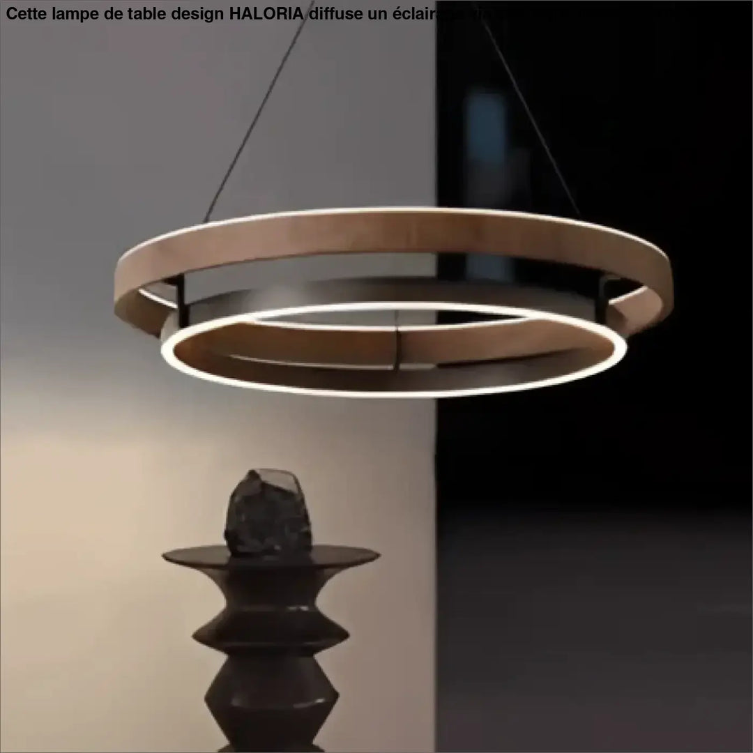 Luminaire plafonnier kaena suspension luminaire double anneau lumineux en bois et métal avec une lumière chaude circulaire moderne