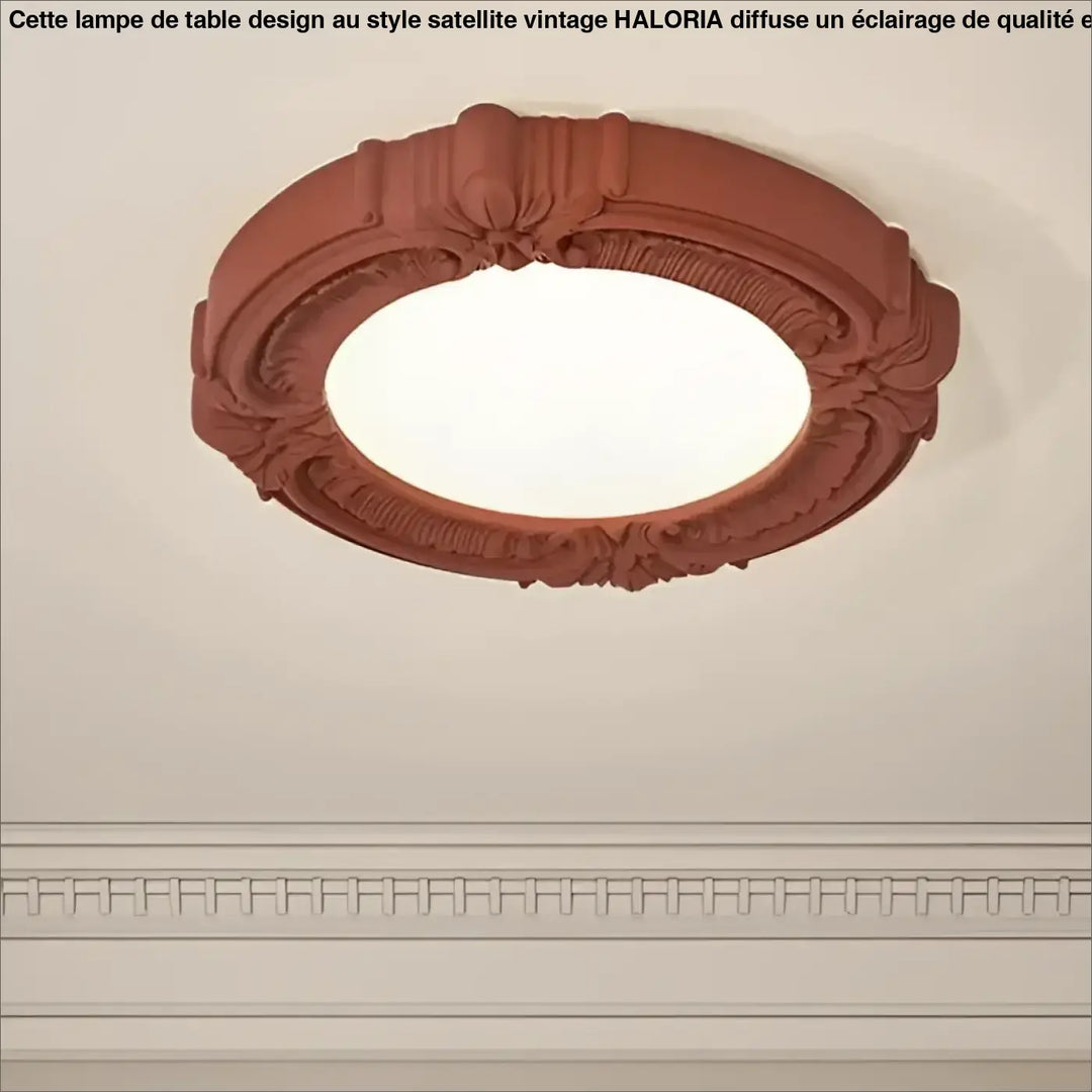 Luminaire plafonnier rosalia terracotta avec éclairage ornemental artistique à décor floral et volutes circulaires
