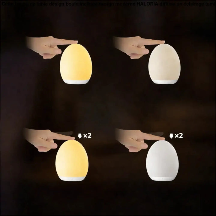 Veilleuse nomade design minimaliste en forme dœuf avec finition mate et lumière douce chaude ou blanche pour une ambiance cosy