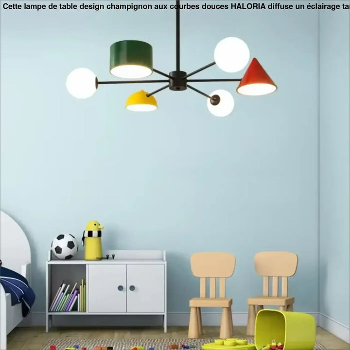 Suspension luminaire Contri moderne avec cadre noir et abat-jours géométriques colorés vert rouge jaune blanc