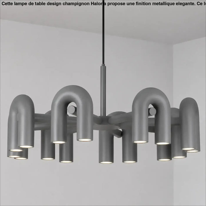 Suspension luminaire urA en métal gris moderne avec bras courbés en u et luminaires cylindriques pour un luminaire design élégant