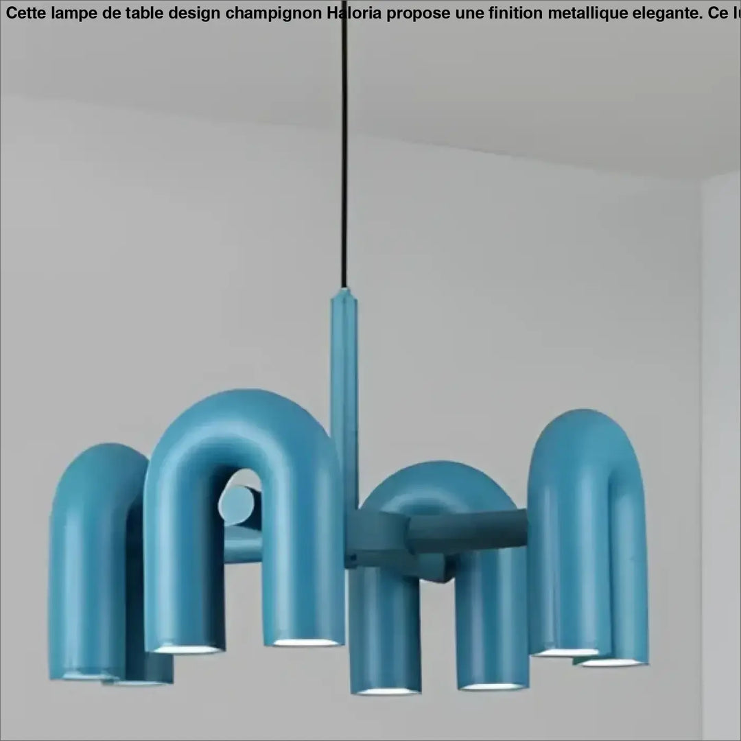 Suspension luminaire bleu métallique avec bras courbés et interconnectés dans un design luminaire moderne urA