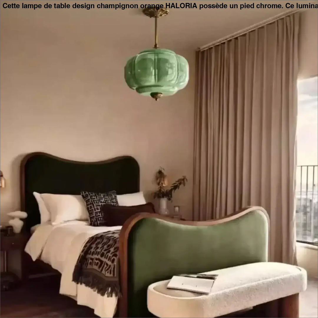 Suspension luminaire contemporaine en verre opale jade vert segmenté avec fixation en métal finition laiton