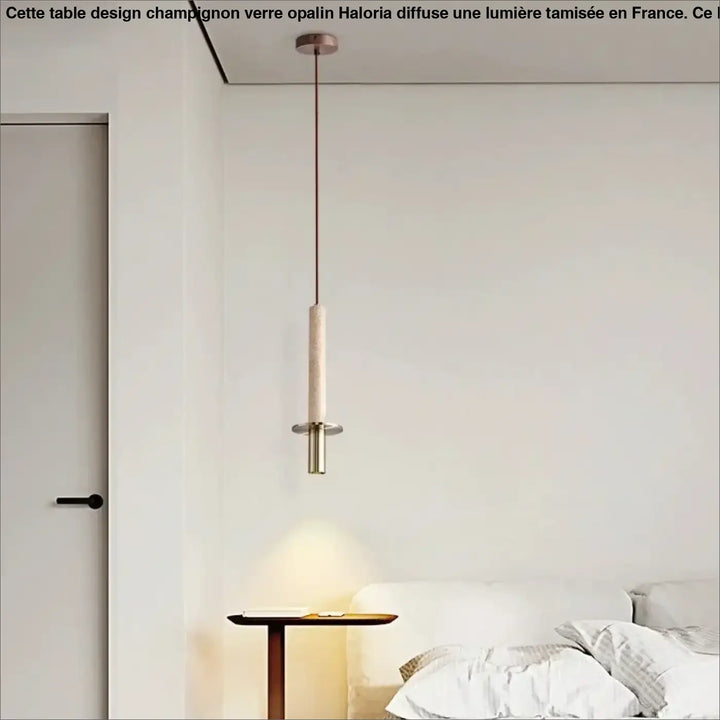Suspension luminaire minimaliste alva avec abat-jour cylindrique beige en pierre naturelle pour décoration intérieure