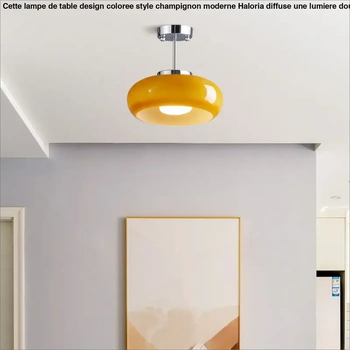 Luminaire plafonnier moderne solis avec abat-jour en verre ambré brillant et finition chrome poli