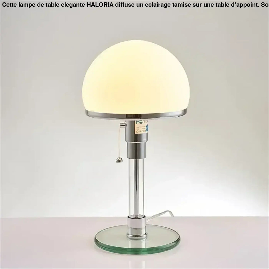 Lampe de chevet verrila chrome avec abat-jour en verre opalin dépoli et base circulaire en verre clair pour chambre à coucher