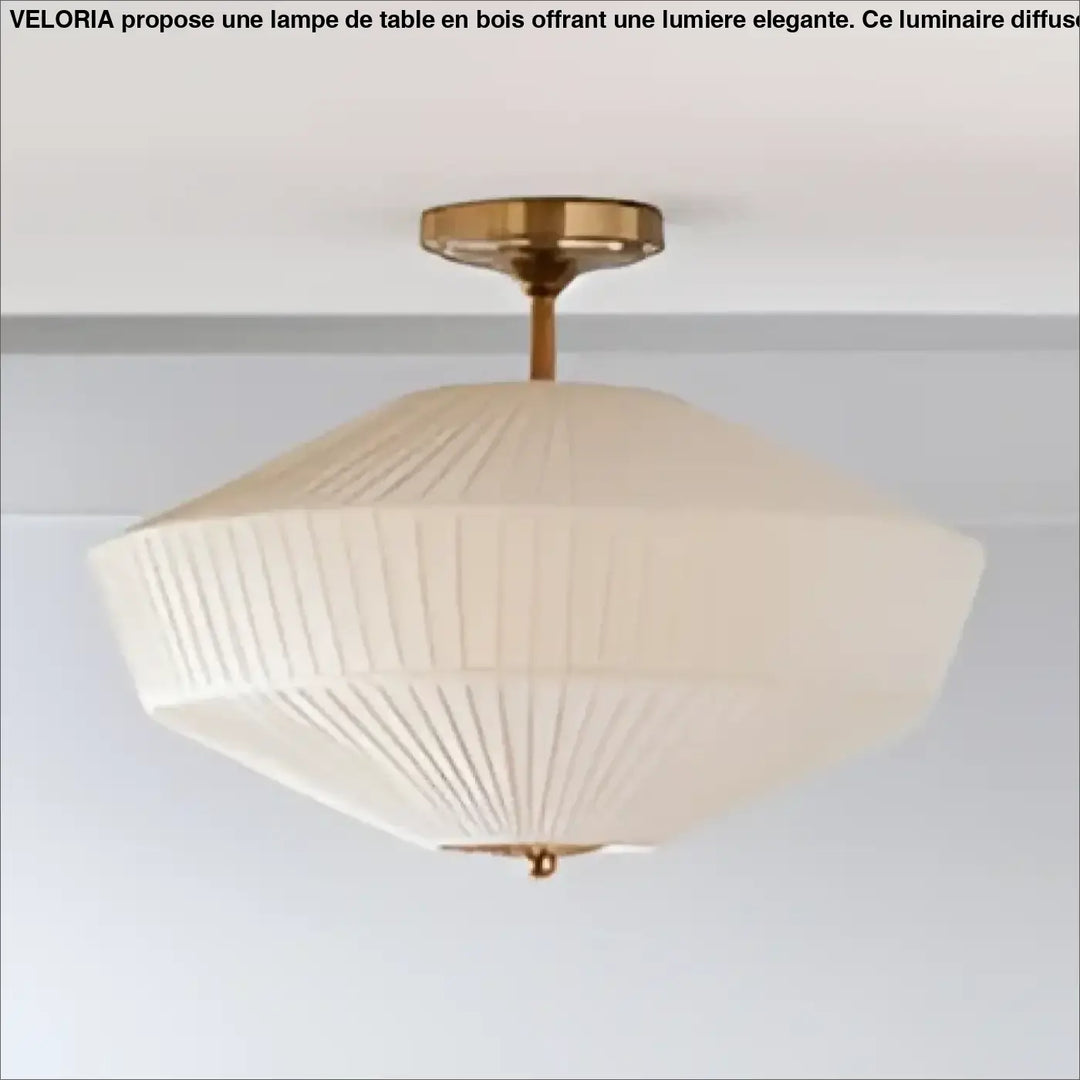 Luminaire plafonnier azura en tissu plissé crème avec montage au plafond finition laiton