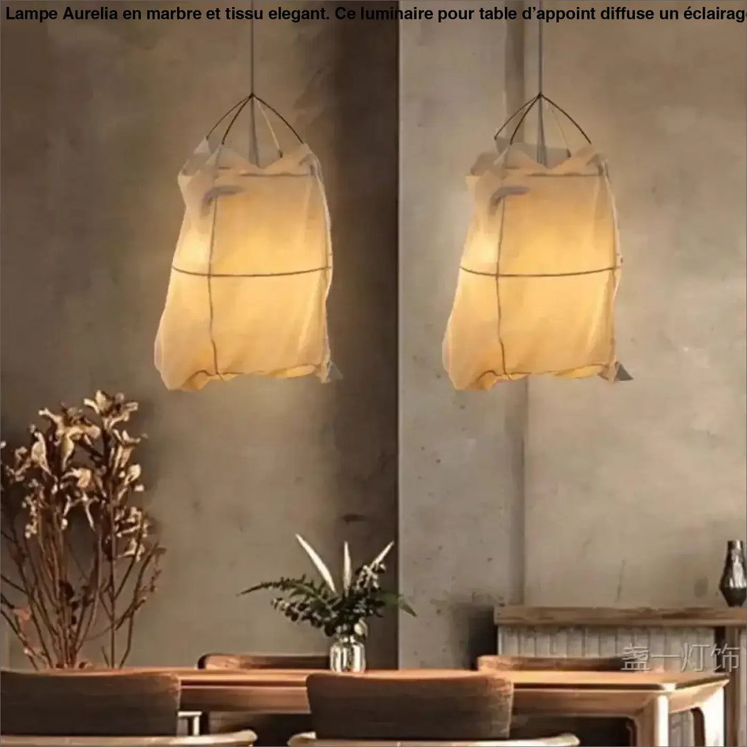 Suspension luminaire lima style scandinave avec lanternes suspendues en tissu lin naturel et cadre métal fin