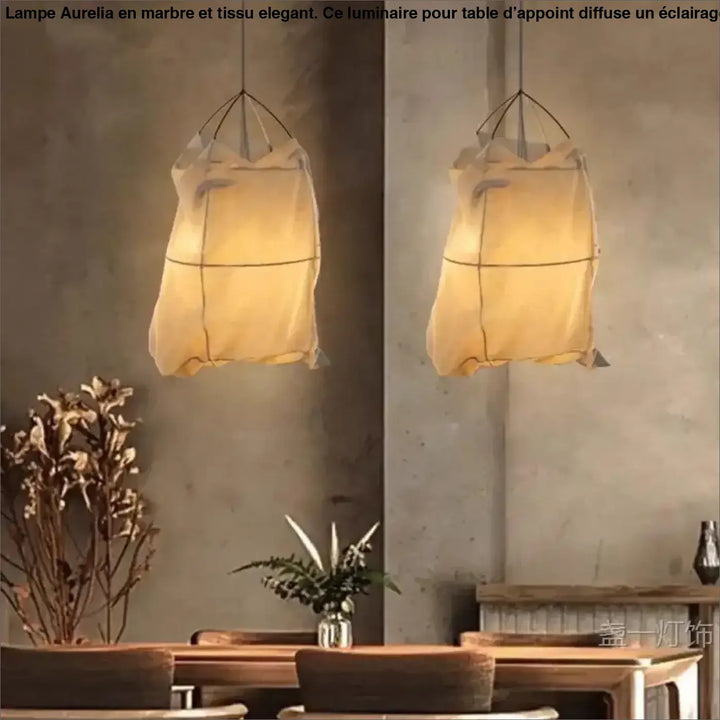 Suspension luminaire lima style scandinave avec lanternes suspendues en tissu lin naturel et cadre métal fin