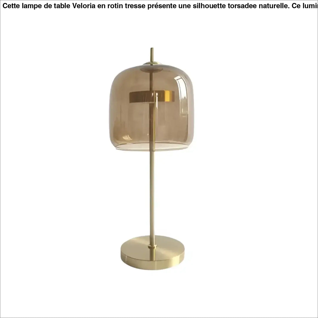 Lampe de table zelia en métal doré avec dôme en verre transparent ambré design minimaliste