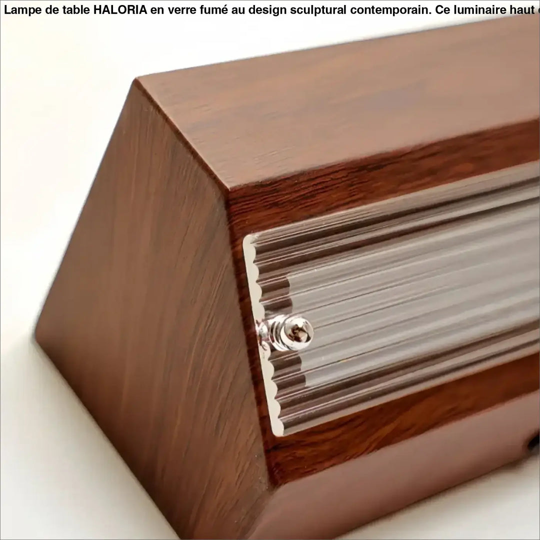 Applique murale élégante alana en bois triangulaire foncé avec panneau en verre clair à rainures verticales