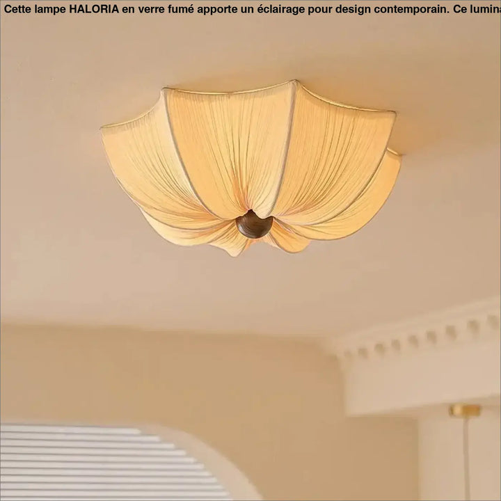 Luminaire plafonnier lianha avec abat-jour plissé en tissu crème et base bronze foncé pour plafonnier design chaleureux