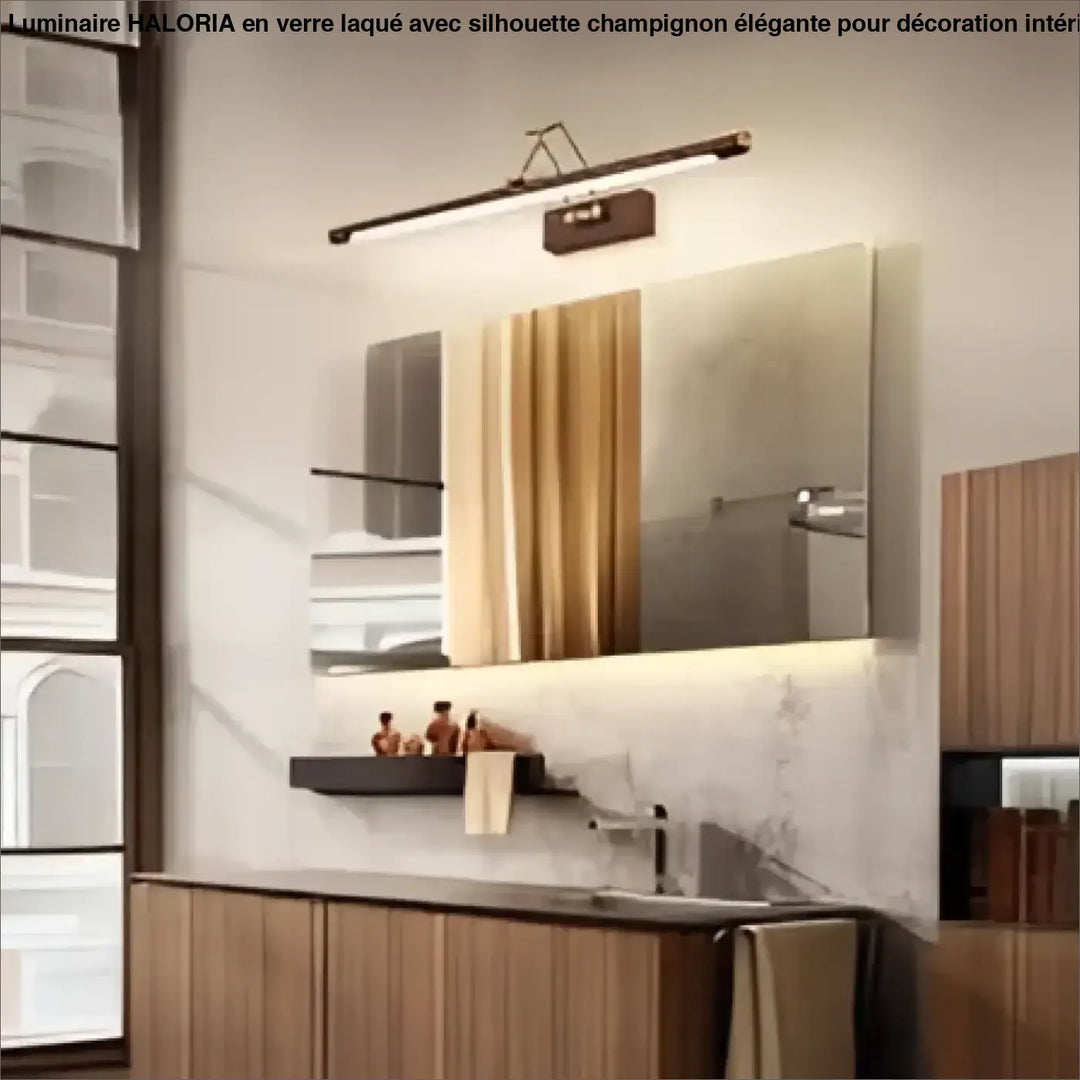 Applique murale scandinave miroir rectangulaire moderne avec éclairage led intégré et meuble en bois élégant pia